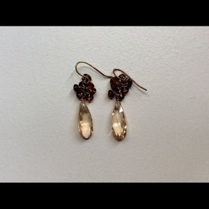 Champagne glass bead wire earrings, “ruby” accents